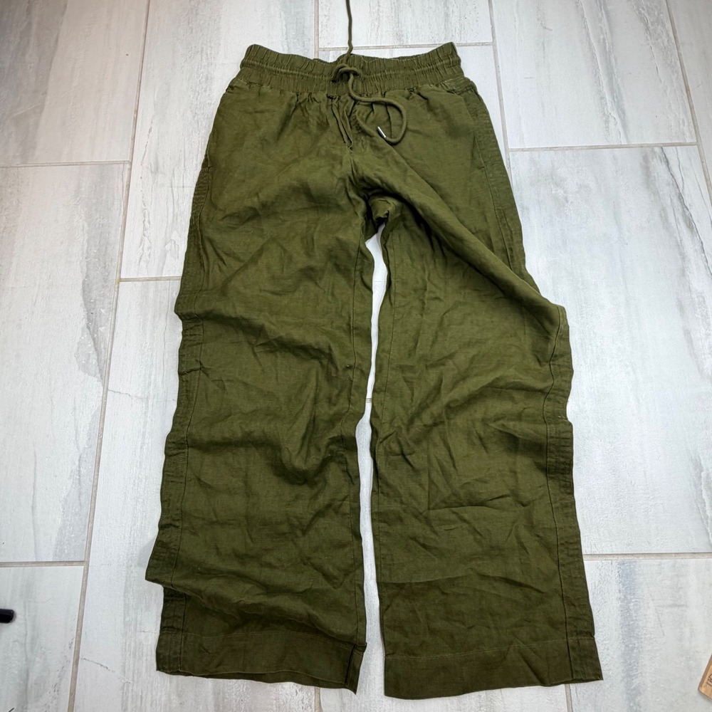 Quince 100% European Linen Wide Leg Pants Martini Olive Green Medium High Rise